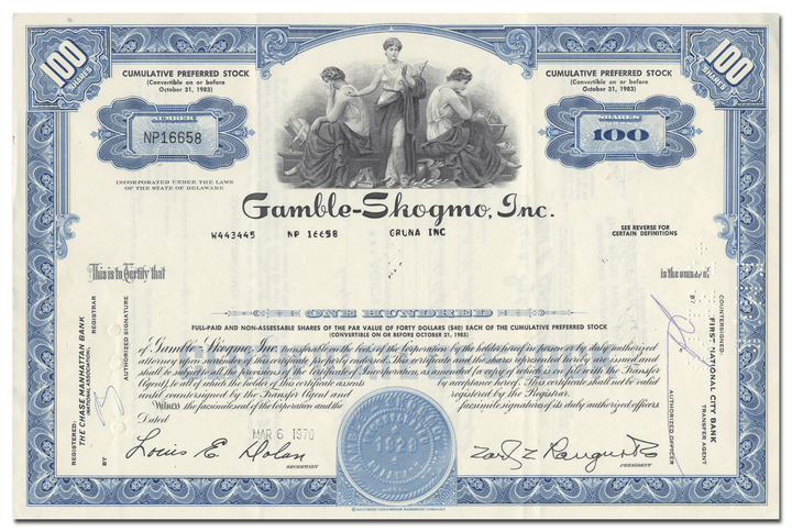 Gamble-Skogmo, Inc. Stock Certificate