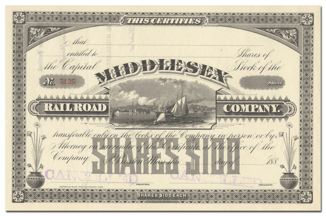 Middlesex Railroad Company Stock Certificate