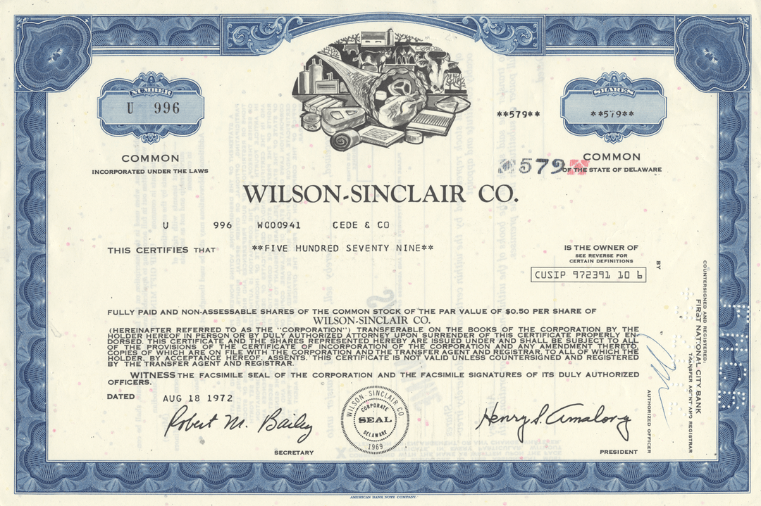 Wilson-Sinclair Co. Stock Certificate