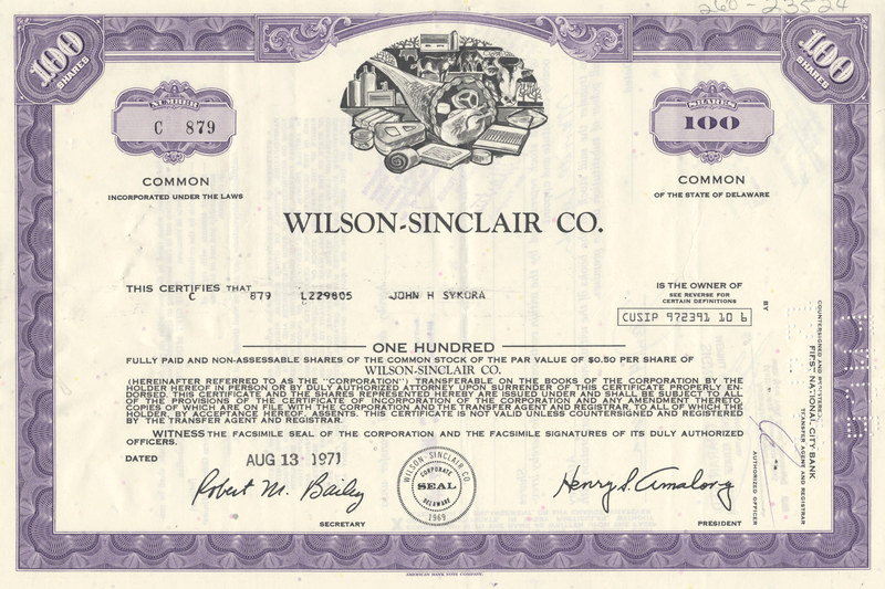 Wilson-Sinclair Co. Stock Certificate