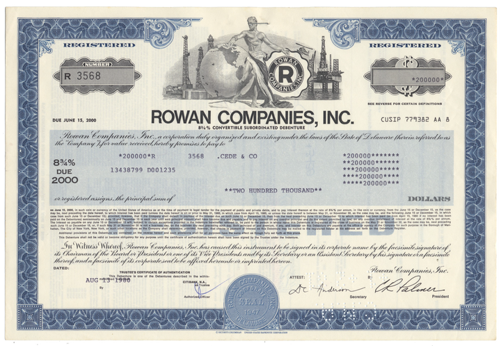 Rowan Companies, Inc. Bond Certificate