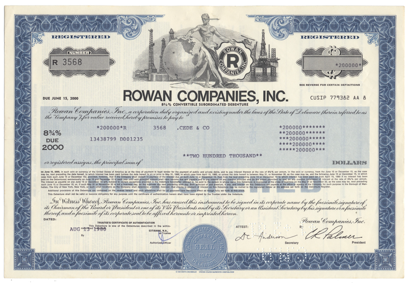 Rowan Companies, Inc. Bond Certificate