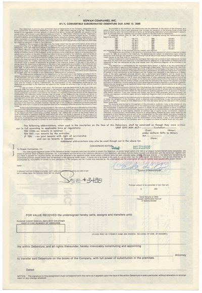Rowan Companies, Inc. Bond Certificate