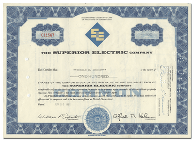 Superior Electric Company Stock Certificate