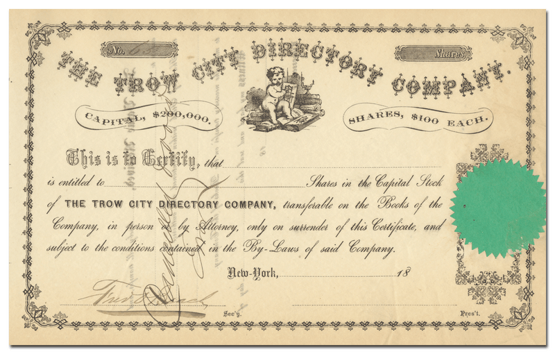 Trow City Directory Company Stock Certificate