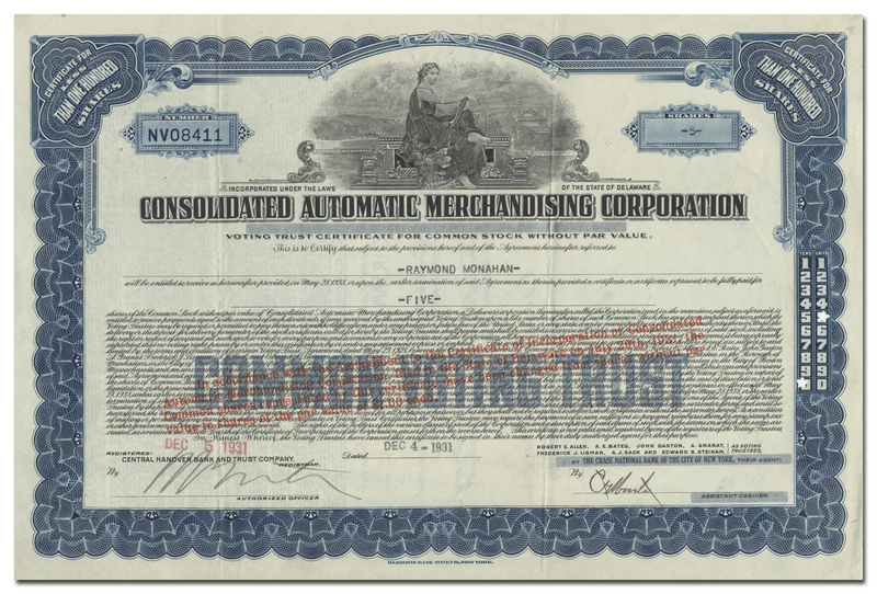 Consolidated Automatic Merchandising Corporation Stock Certificate