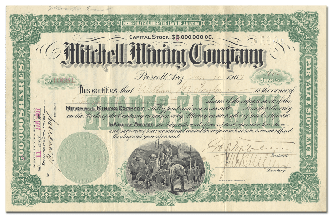 Mitchell Mining Company Stock Certificate