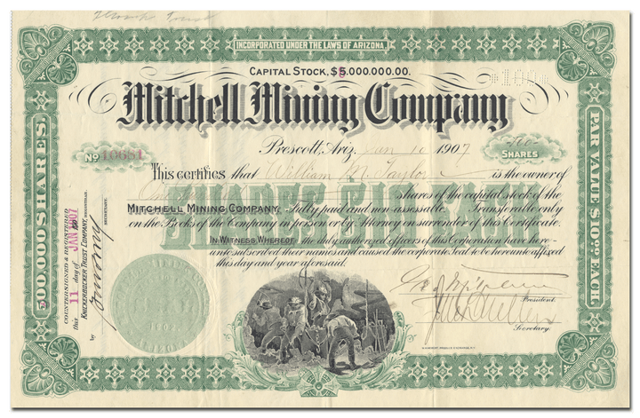 Mitchell Mining Company Stock Certificate