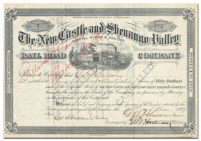 New Castle and Shenango Valley Railroad Company Stock Certificate