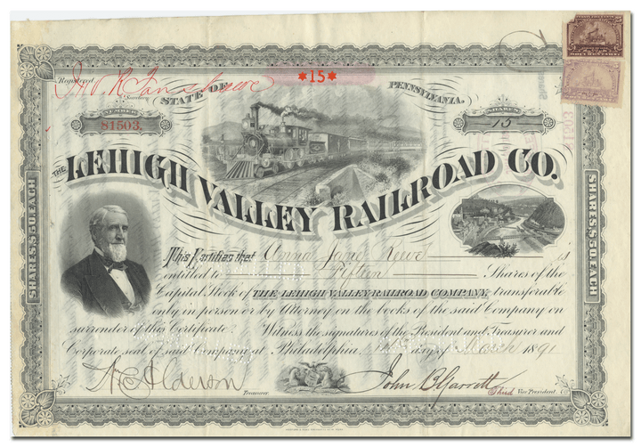 Lehigh Valley Railroad Company Stock Certificate