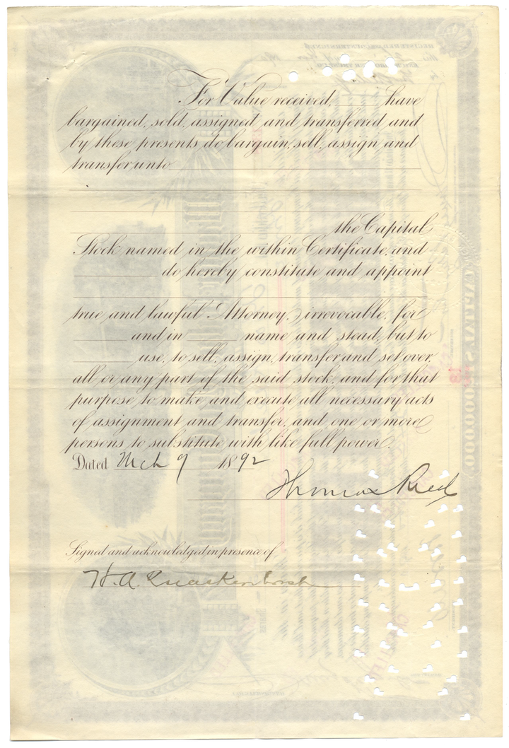 Wagner Palace Car Company Stock Certificate Signed by William Seward Webb