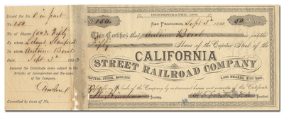 California Street Railroad Company Stock Certificate