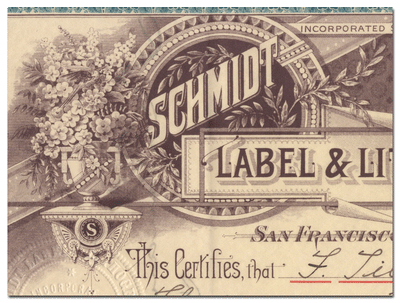 Schmidt Label & Lithographic Company Stock Certificate