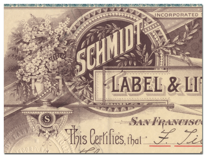 Schmidt Label & Lithographic Company Stock Certificate