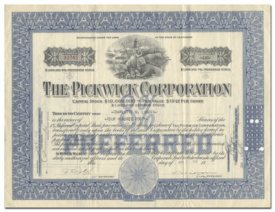 Pickwick Corporation Stock Certificate