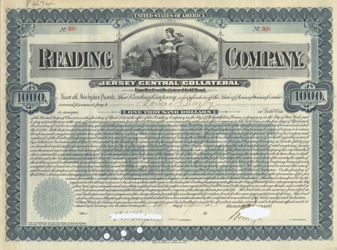 Reading Company Bond Certificate