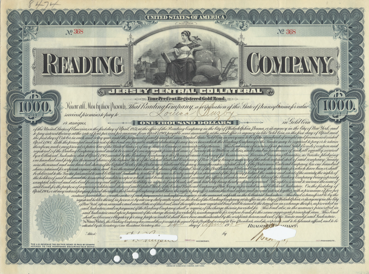 Reading Company Bond Certificate