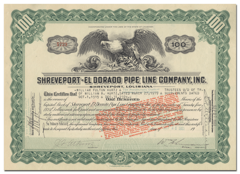 Shreveport - El Dorado Pipe Line Company, Inc. Stock Certificate