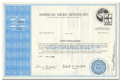 American Micro Devices, Inc. Stock Certificate