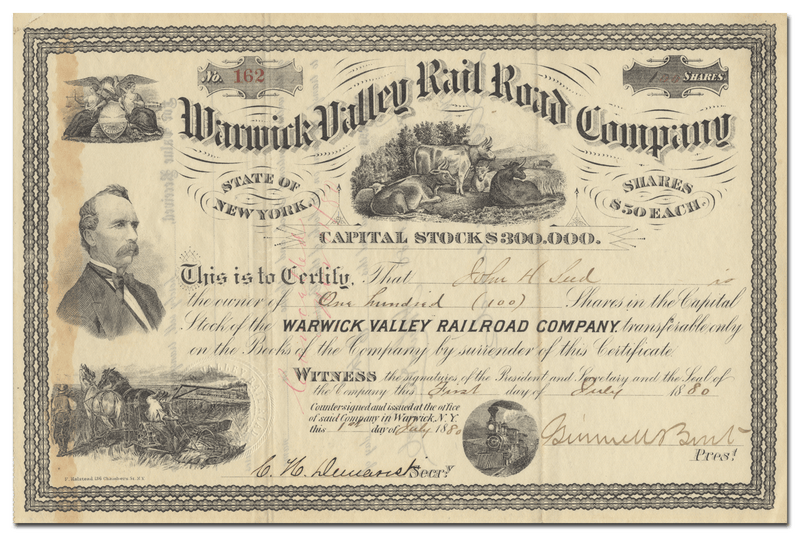 Warwick Valley Rail Road Company Stock Certificate
