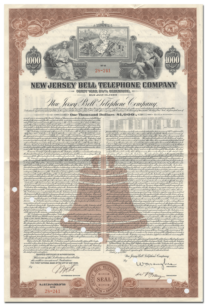 New Jersey Bell Telephone Company Bond Certificate