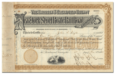 Cresson & Clearfield County and New York Short Route Rail Road Company Stock Certificate