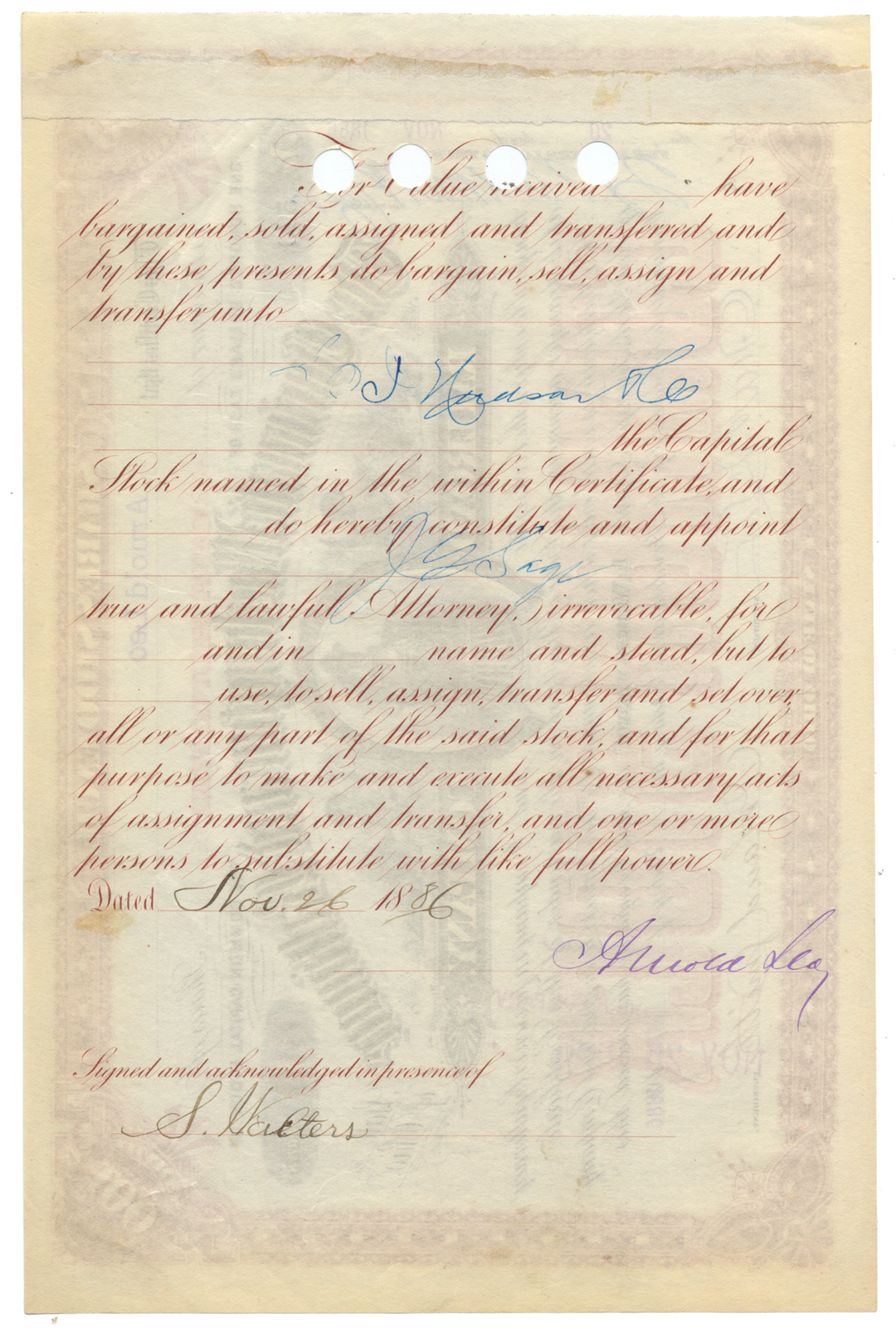 Cincinnati, Washington and Baltimore Railroad Company Stock Certificate Signed by Orland Smith