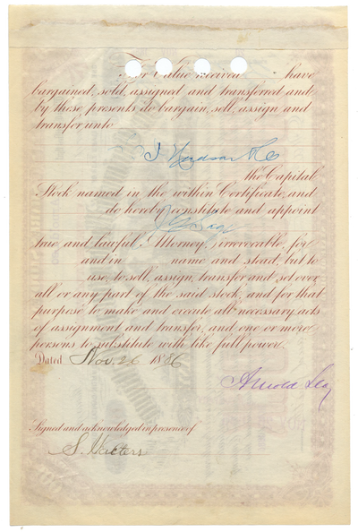 Cincinnati, Washington and Baltimore Railroad Company Stock Certificate Signed by Orland Smith