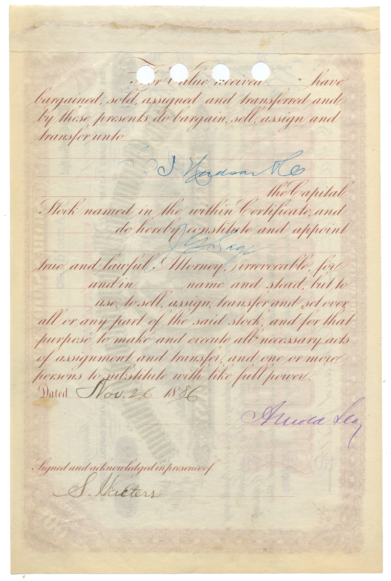 Cincinnati, Washington and Baltimore Railroad Company Stock Certificate Signed by Orland Smith