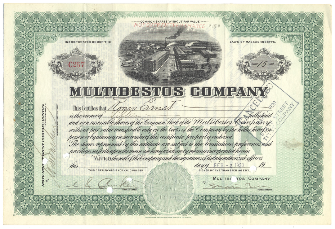 Multibestos Company Stock Certificate