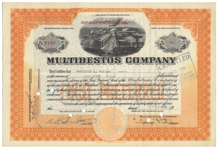 Multibestos Company Stock Certificate