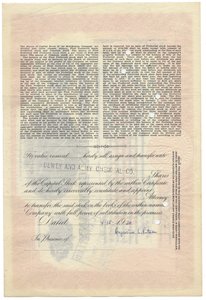 Multibestos Company Stock Certificate