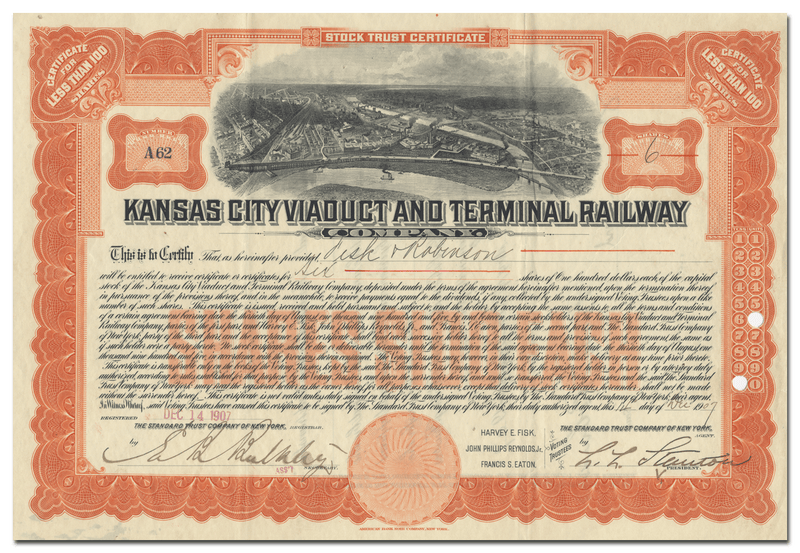 Kansas City Viaduct and Terminal Railway Company Stock Certificate
