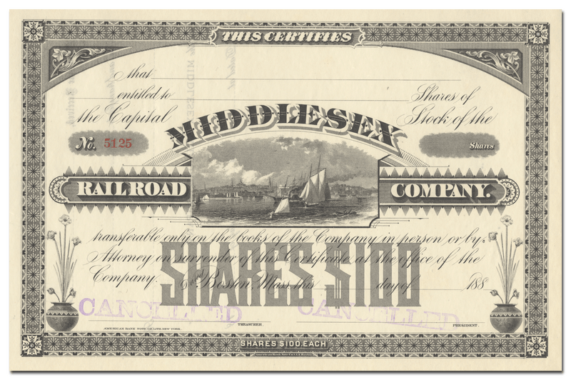 Middlesex Railroad Company Stock Certificate