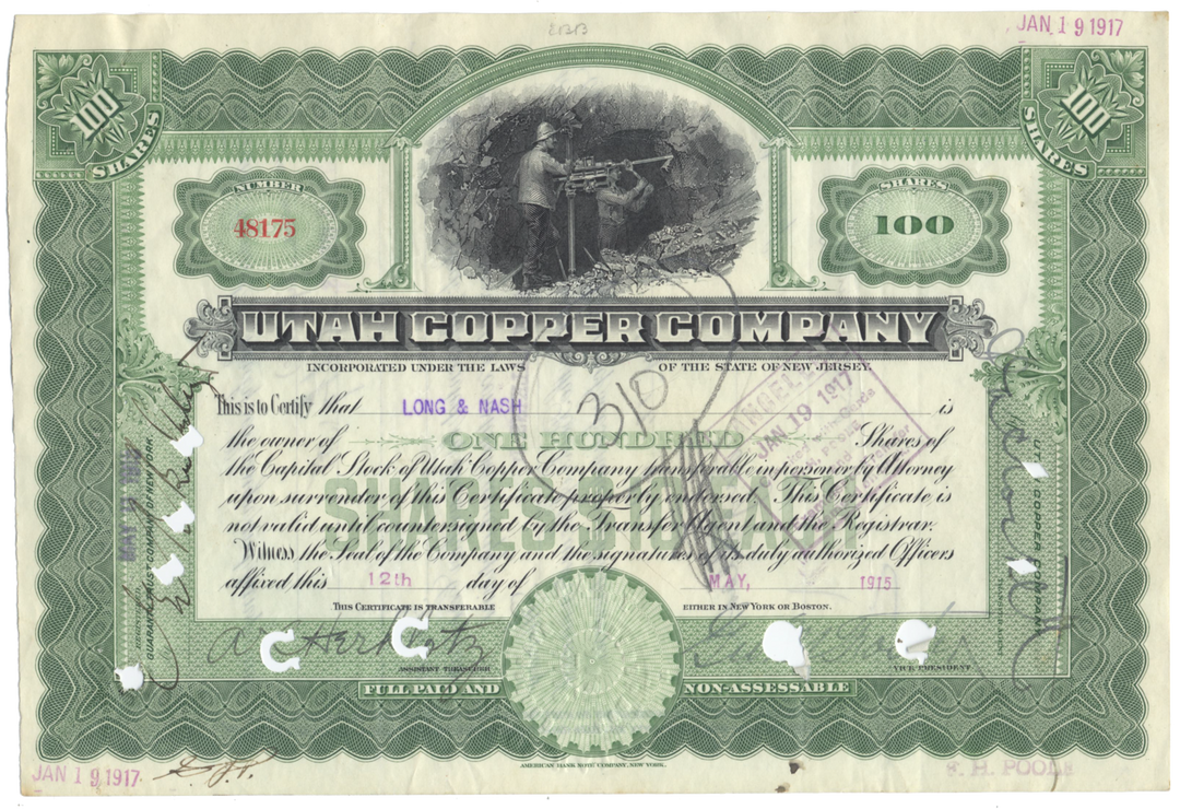 Utah Copper Company Stock Certificate