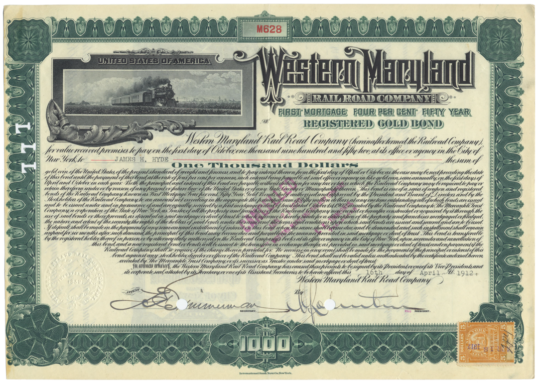 Western Maryland Railroad Company Bond Certificate