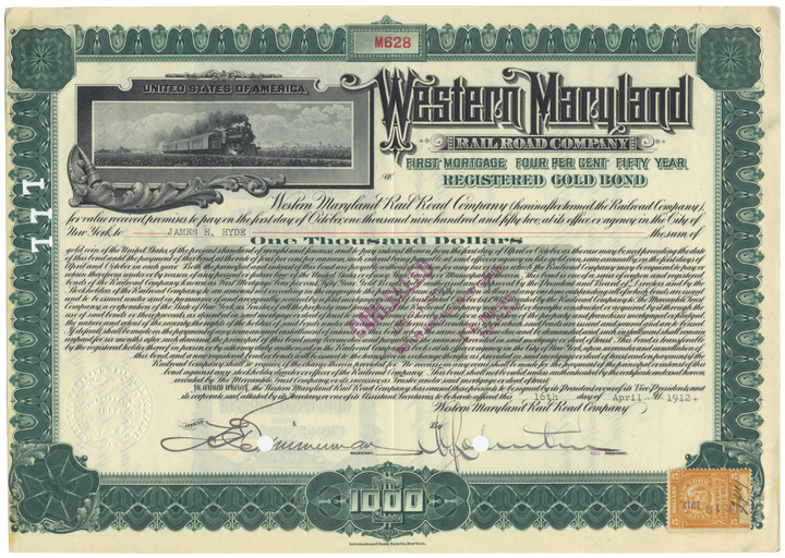 Western Maryland Railroad Company Bond Certificate