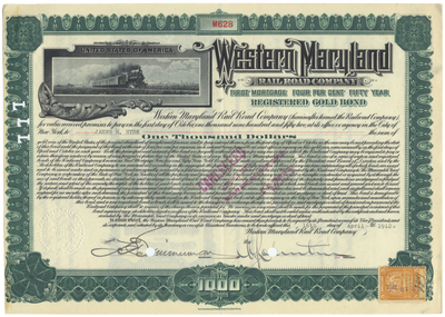 Western Maryland Railroad Company Bond Certificate