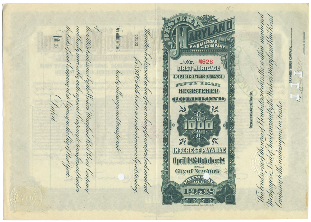 Western Maryland Railroad Company Bond Certificate