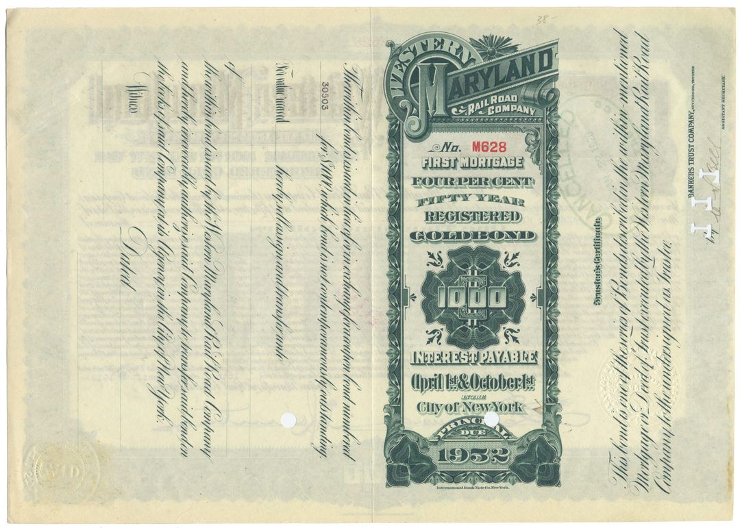 Western Maryland Railroad Company Bond Certificate