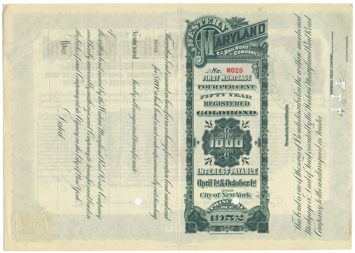 Western Maryland Railroad Company Bond Certificate