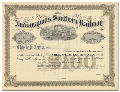 Indianapolis Southern Railway Stock Certificate