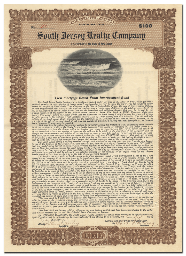 South Jersey Realty Company Bond Certificate