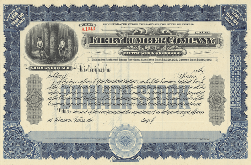 Kirby Lumber Company Stock Certificate