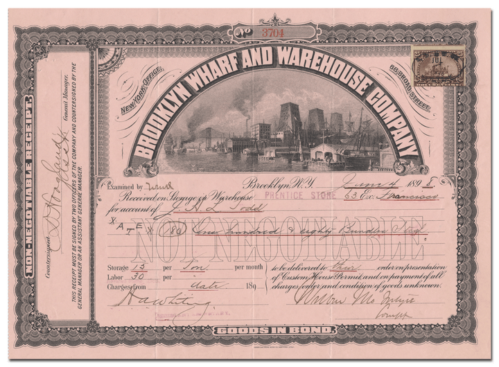 Brooklyn Wharf and Warehouse Company Stock Certificate