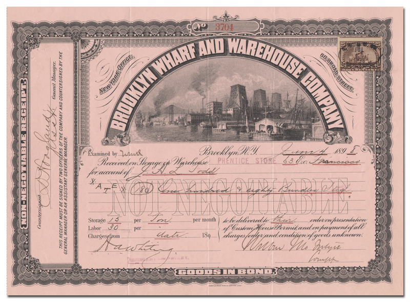 Brooklyn Wharf and Warehouse Company Stock Certificate