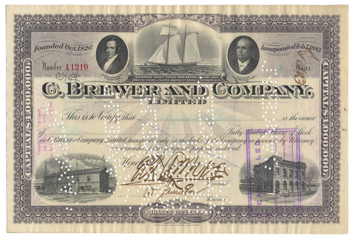 C. Brewer and Company Stock Certificate