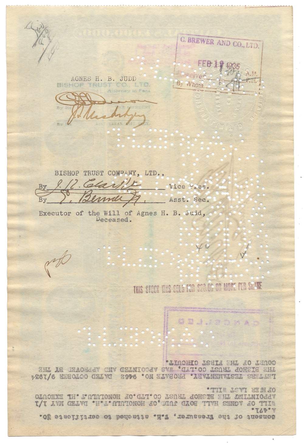 C. Brewer and Company Stock Certificate