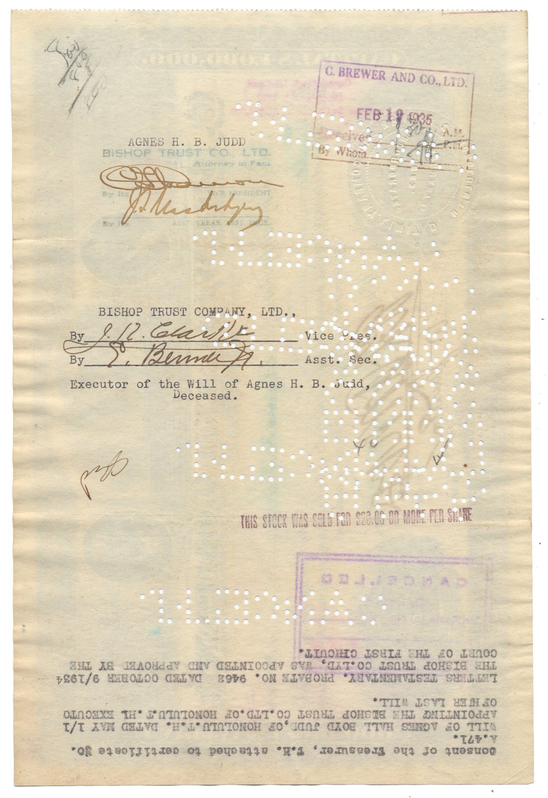 C. Brewer and Company Stock Certificate