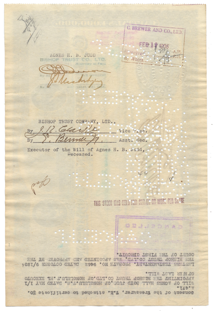 C. Brewer and Company Stock Certificate